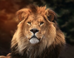 Fototapeta premium Lion, the majestic king of the forest, symbolizing strength, royalty, and power in the animal kingdom