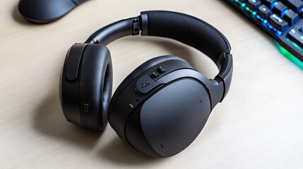 Stylish Black Wireless Headphones on Desk