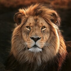 Obraz premium Lion, the majestic king of the forest, symbolizing strength, royalty, and power in the animal kingdom