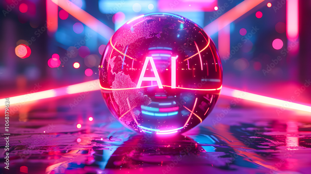 Poster a round ball with ai text is one example of the use of artificial intelligence banner technology bas