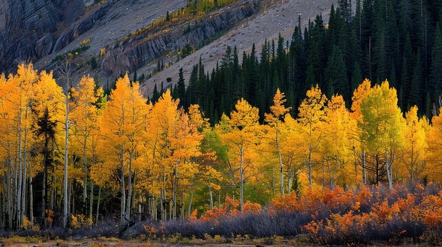 The Scenery of Autumn Forests in the Sunset Mountains - a breathtaking and idyllic visual. The autumn forests in the sunset mountains create a warm and vibrant look. It gives the impression of a seren