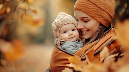 Mother and Baby Enjoying Autumn Outdoors Together
