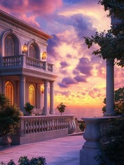 Obraz premium Luxurious villa exterior and magic sky