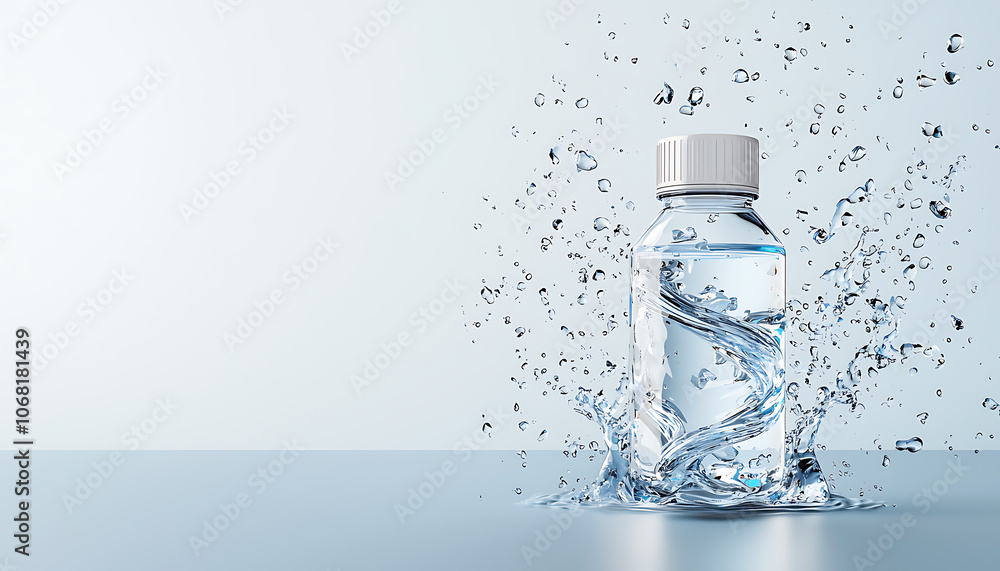 Poster explore the atypique design of a hexagonal twisted bottle filled with refreshing water