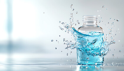 Explore the atypique aesthetics of water splashing from a modern glass bottle