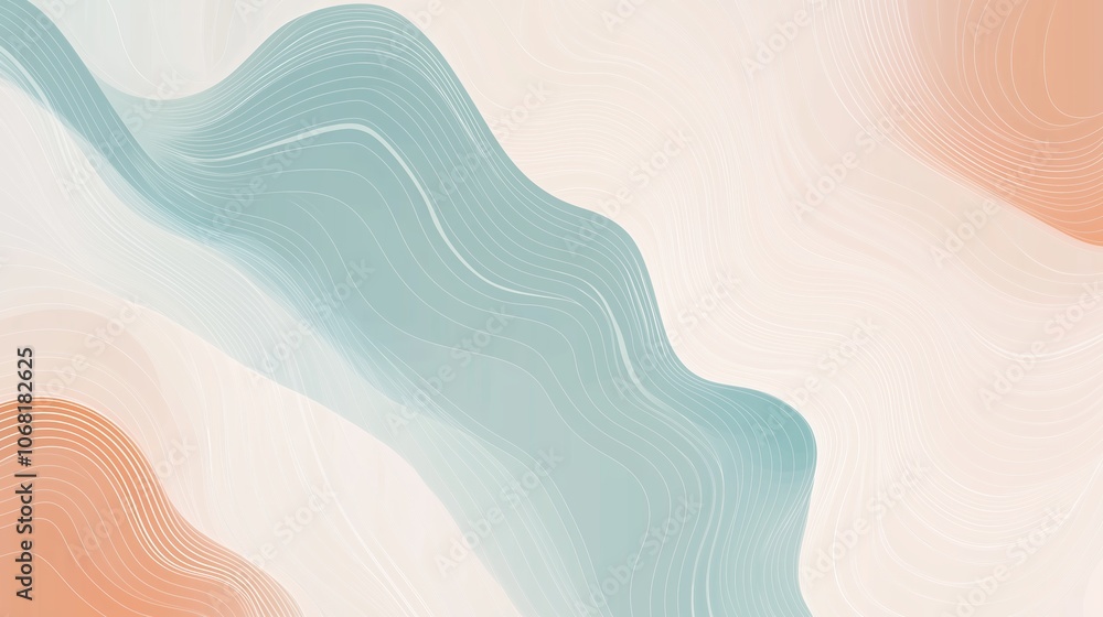 Poster abstract wavy pattern in soothing pastel colors with gentle curves and fluid lines creating a serene