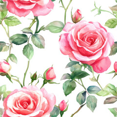 Fototapeta premium Roses watercolor seamless pattern, floral print hand painting with roses abstract flowers design texture. Tile Seamless watercolor floral pattern for textiles, fabric, stationery