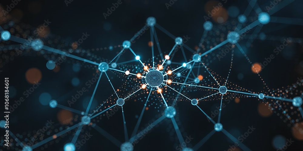 Poster abstract network concept with glowing nodes.
