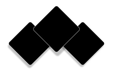 3 Blank round square photo frames in a simple overlapping layout. Used as a printable template for photo collage or a mock up for album pictures and photographs collection in a classic flat style.