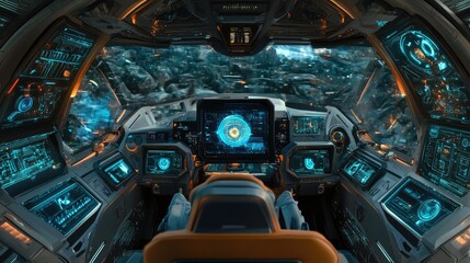 Fototapeta premium Futuristic Spacecraft Cockpit Interior View