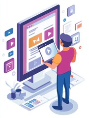Programmatic Advertising for maximize ads impact. Online rich media native targeting advertising marketing strategy. Programmatic video ads block when viewing site on mobile phone and tablet pc scree