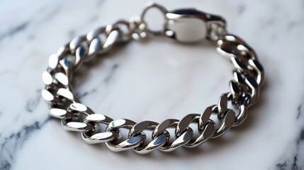 Obraz premium Elegant Silver Chain Bracelet on Marble Surface