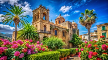 Captivating View of San Cataldo Church in Palermo, Sicily with High Depth of Field Showcasing Architectural Details and Surrounding Landscape in Vibrant Colors