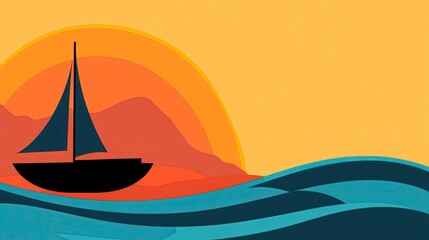 Sailboat Silhouette Against Vibrant Sunset Over Sea