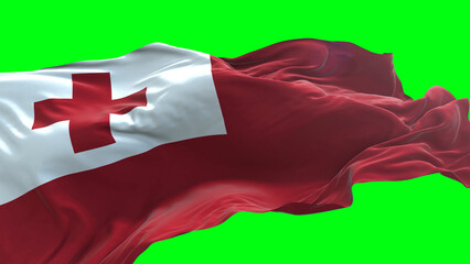 Tonga flag - 3D realistic waving flag on green screen background for chroma key