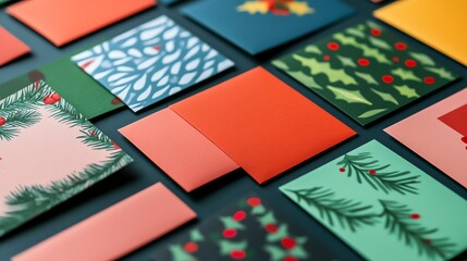 Closeup of holiday cards on display, focus on Christmas greetings and festive messages, organized workspace