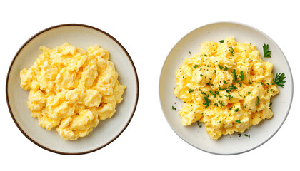 Delicious scrambled eggs on a plate. transparent background
