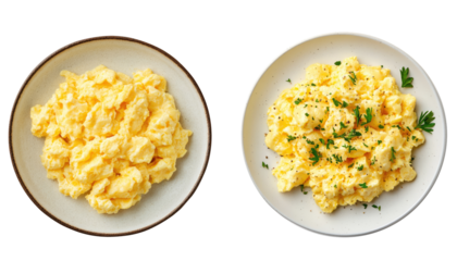 Delicious scrambled eggs on a plate. transparent background