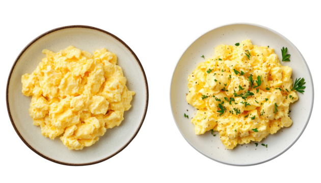Delicious scrambled eggs on a plate. transparent background