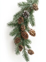 Tannenzweige am unteren Rand mit Weihnachtsdeko isoliert auf weiÃen Hintergrund, Freisteller.