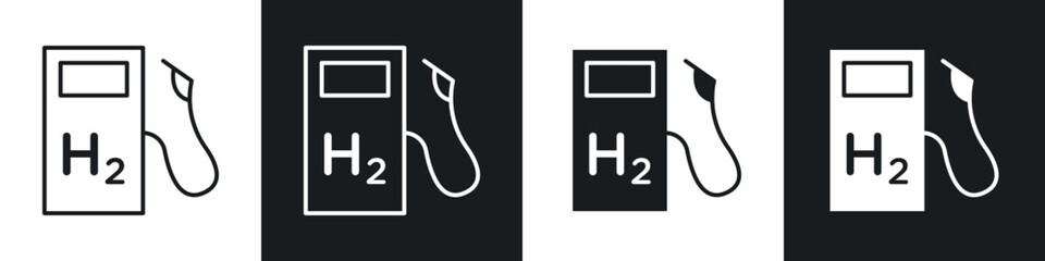 Hydrogen fuel pump icon in solid and outlined style. black and white colors