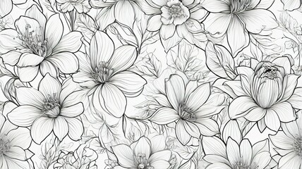 Fototapeta premium Continuous line flower pattern, seamless illustration for backgrounds.