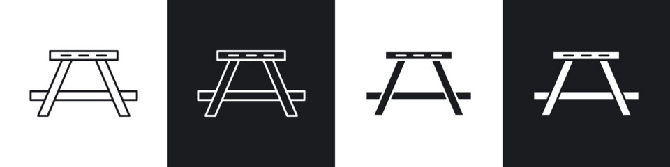 Camping table icon in solid and outlined style. black and white colors