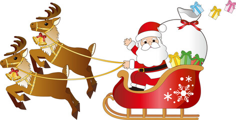 christmas　クリスマス　サンタクロース　ソリ　トナカイ　プレゼント　飾り　イラスト素材