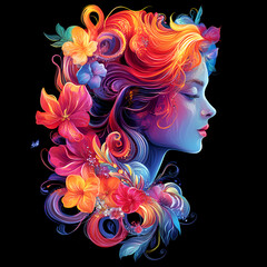 Colorful Floral Portrait of a Woman in Artistic Expression with Vivid Nature-Inspired Elements