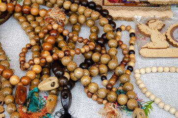 Decorative items made from beads and wood seeds