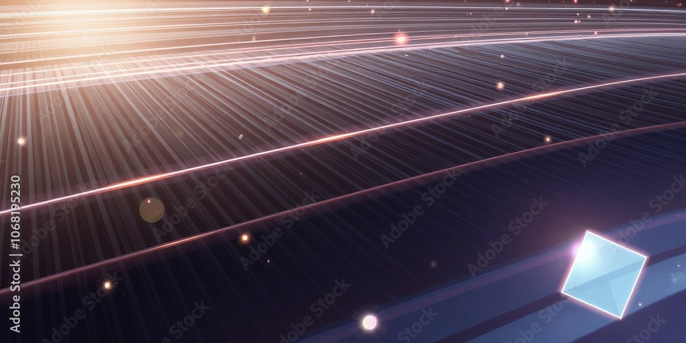 Poster abstract background with glowing lines and a cube