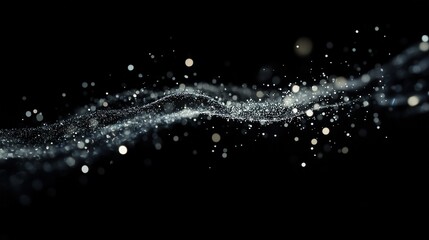 黒い背景とキラキラした粒子が波の様に舞うCG画像