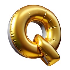 Metallic gold letter Q balloon 3D render icon isolated on white background