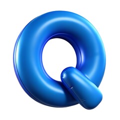 Blue letter Q balloon 3D render icon isolated on white background