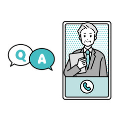 Phone Call Illustration of a male businessperson giving directions online.
