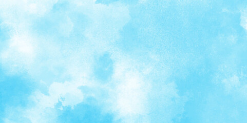 Grunge tint light blue watercolor abstract background, Aquarelle paint paper textured, blue sky with clouds, Sky Nature Landscape Background, sky background with white fluffy clouds.	