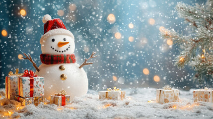 Obraz premium Christmas tree and white snowman