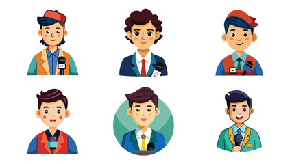 vector illustration of a reporter charachter on a white background. reporter cartoon profile avatar illustration 