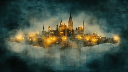 Explore the enchanted floating city illuminated by mystical lights in a dreamlike landscape