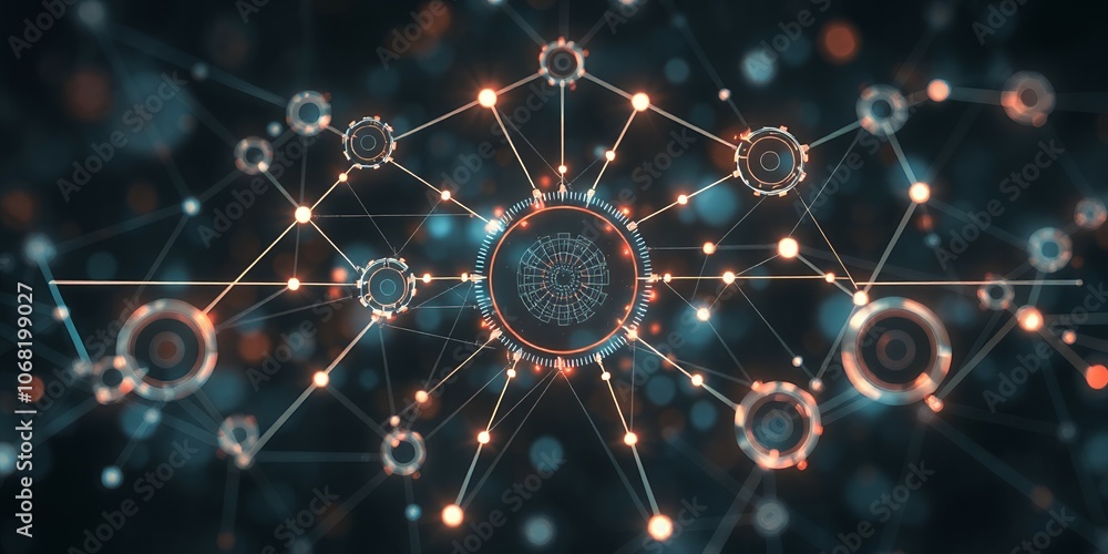 Aufkleber abstract digital network with glowing nodes.