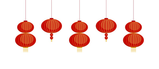 Fototapeta premium Chinese new year red lanterns. Traditional сhinese holiday decoration. Vector elements for design of banner, greeting card, decor.