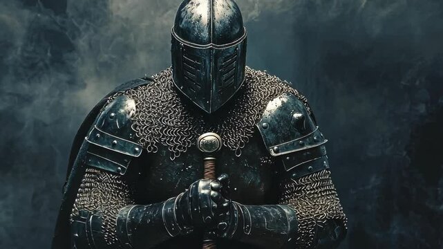 Knight in Armor with Smoke Background