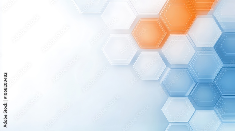 Poster vibrant hexagonal background, modern geometric design in blue and orange with abstract pattern for d