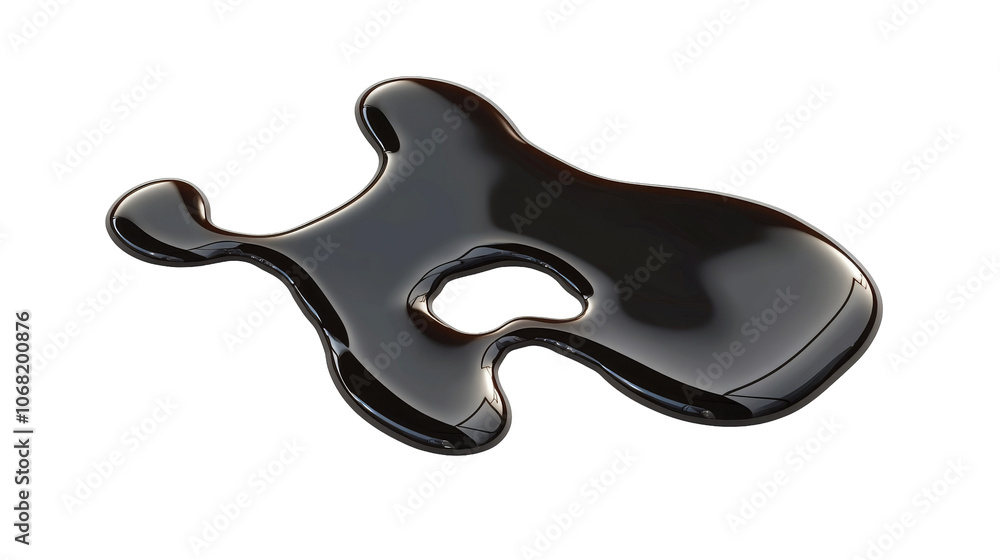 Poster glossy black substance forms unique shape on transparent background for artistic exploration