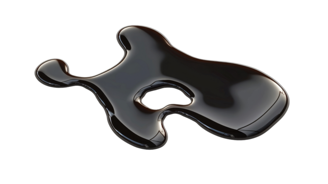 Glossy black substance forms unique shape on transparent background for artistic exploration