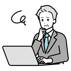Illustration of a male businessperson operating a computer.
