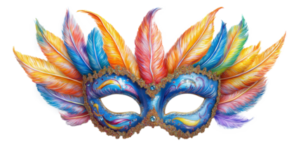 Colorful Mardi Gras mask with feathers clip art, PNG Image, Transparent Background