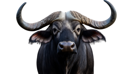 Beautiful long-horned Thai buffalo on transparent background