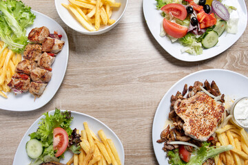 Different greek or turkish food served on plates