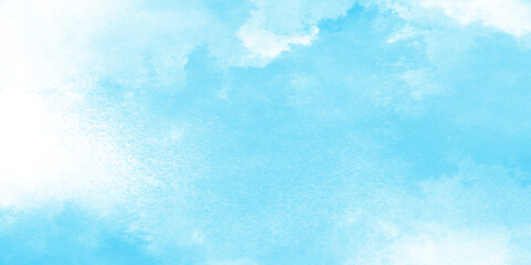 Grunge tint light blue watercolor abstract background, Aquarelle paint paper textured, blue sky with clouds, Sky Nature Landscape Background, sky background with white fluffy clouds.	